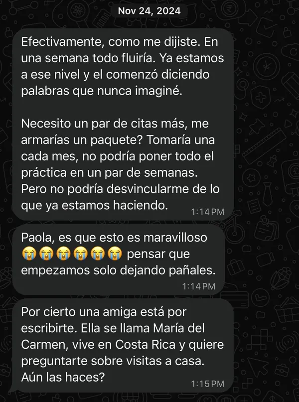 Mensajes de una mamá: en una semana todo fluyó, su hijo comenzó a decir palabras nuevas y quiere más citas.